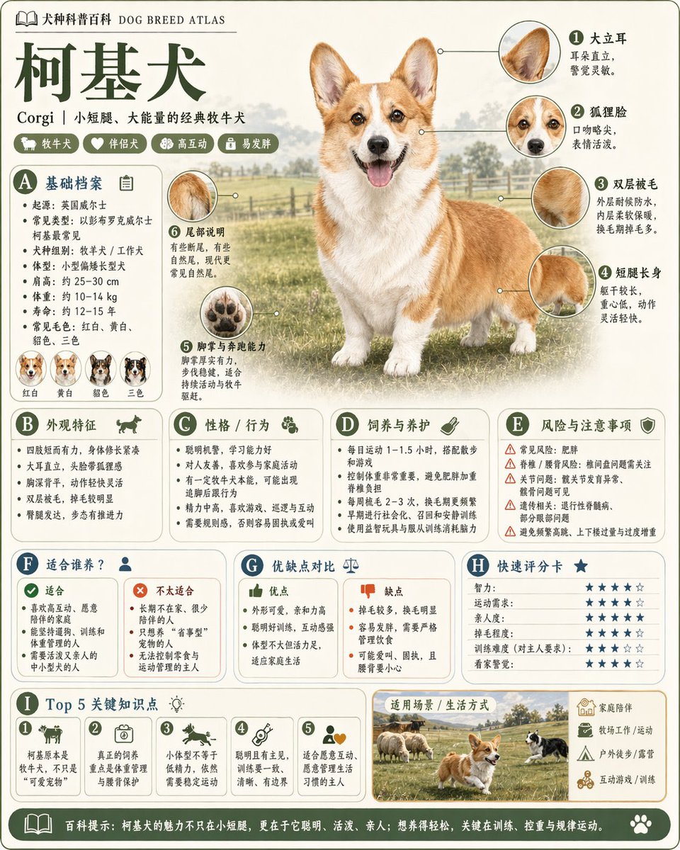 关系图谱信息图：柯基犬科普百科卡片