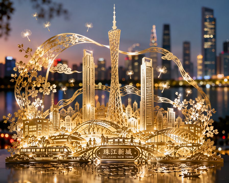 Zhujiang New Town Paper-Cut Dazzling Night View