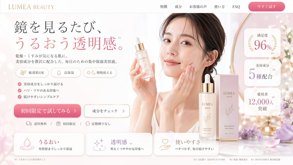 美容精华电商着陆页Hero设计