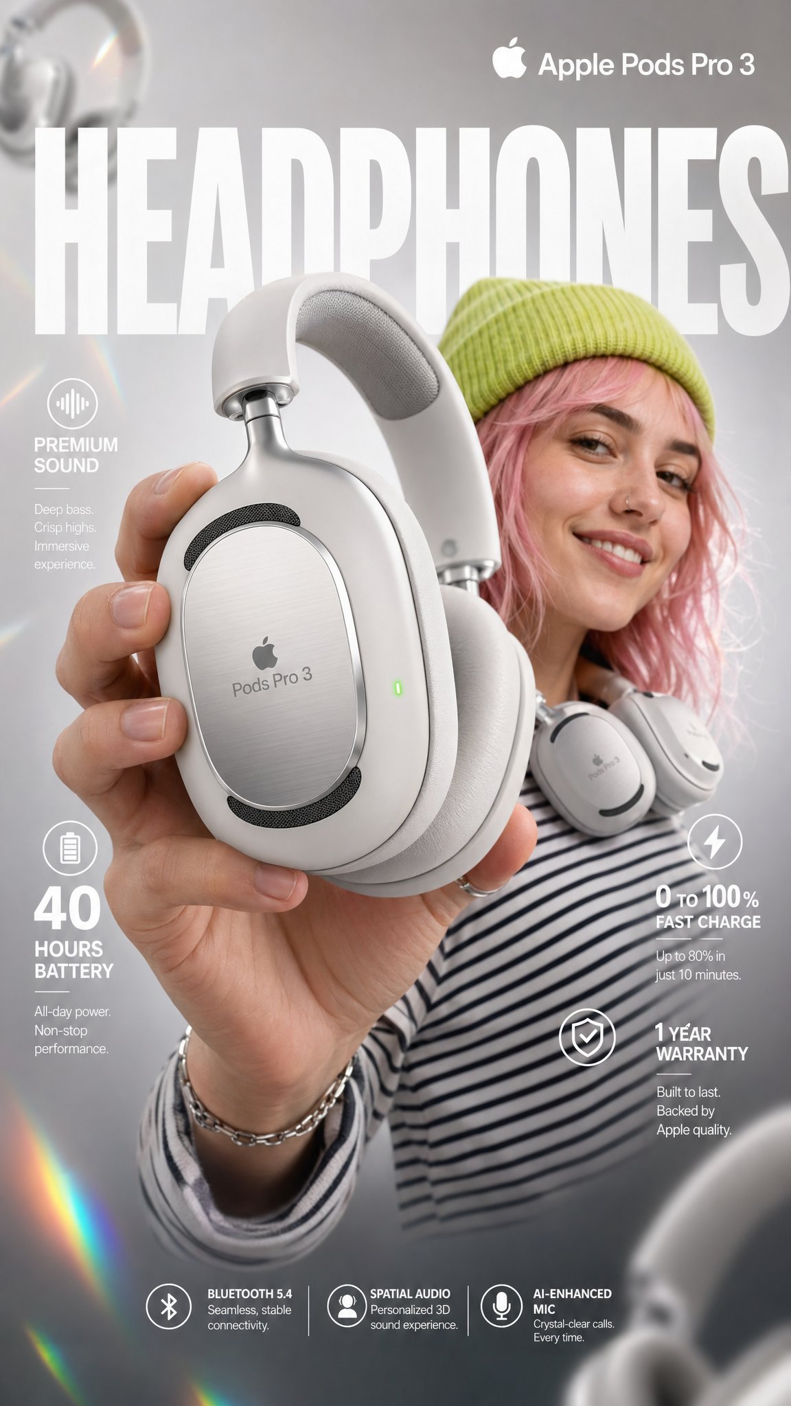 Apple Pods Pro 3头戴式耳机电商信息图