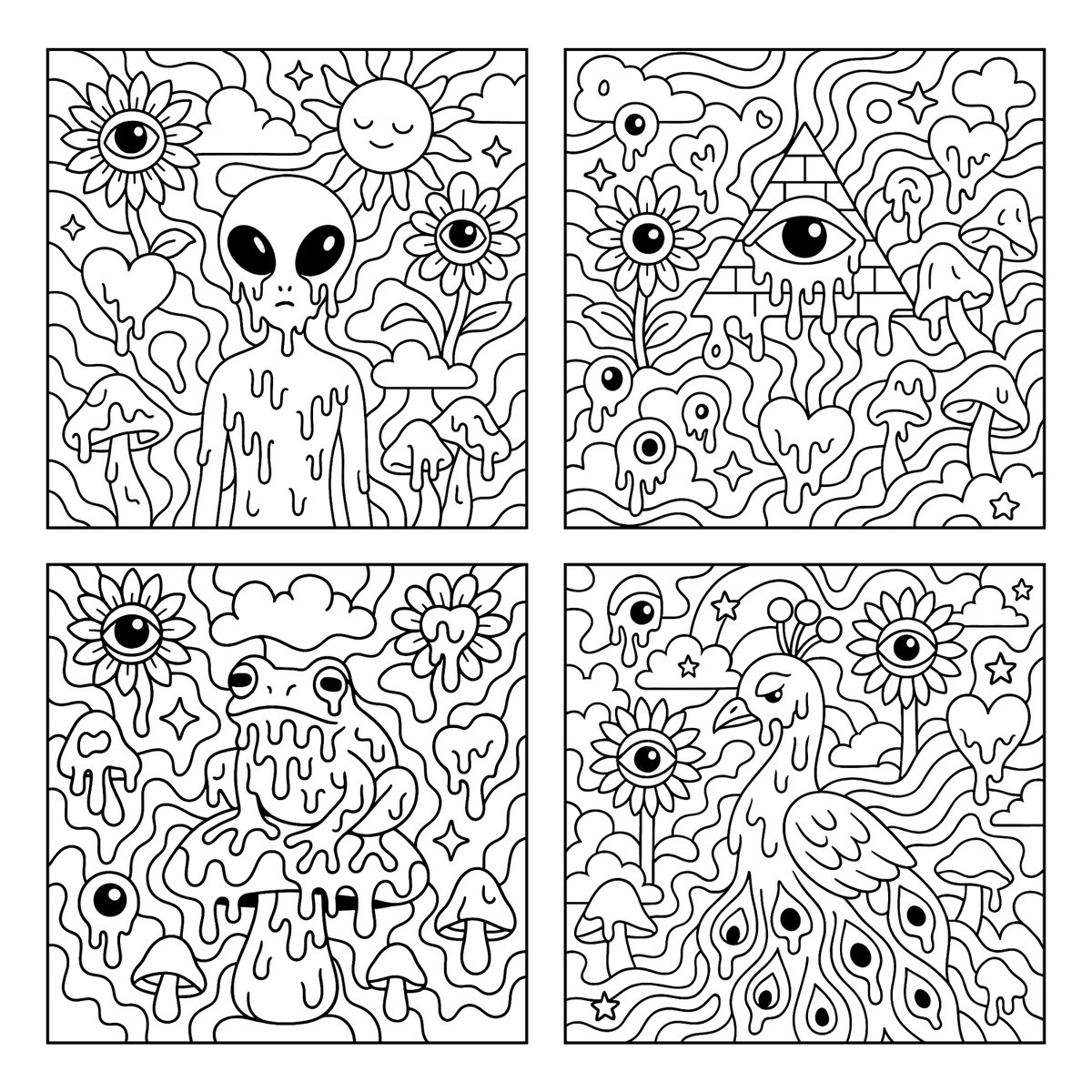 Surreal Black and White Color Page