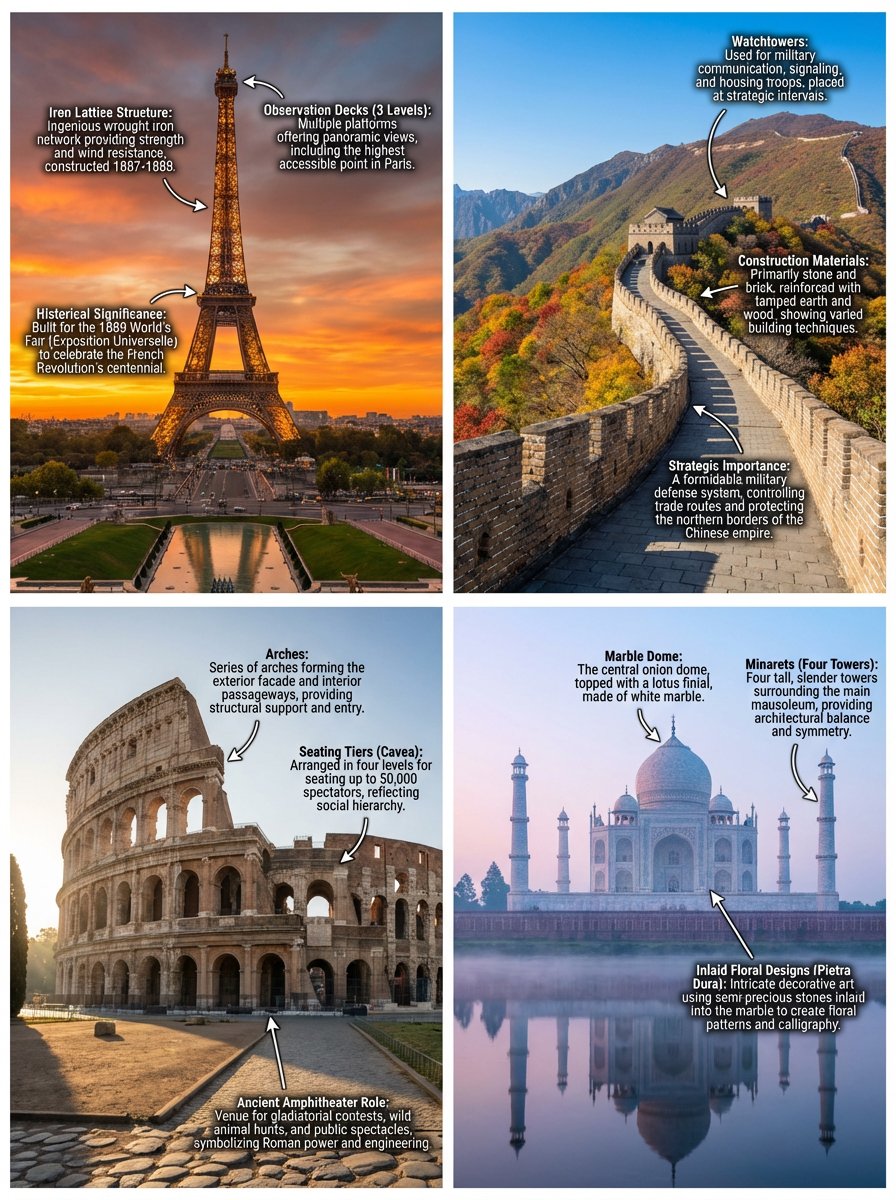 Eiffel Tower at Sunset and the Great Wall of China in Autumn