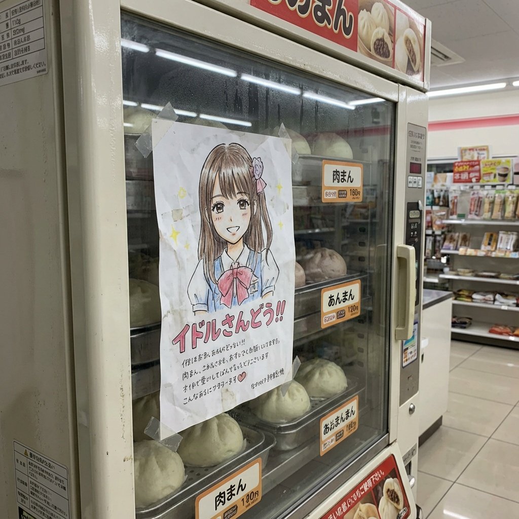 手書き風アイドルキャラクターフライヤー：コンビニ蒸しパン機に貼ったらどうなる？
