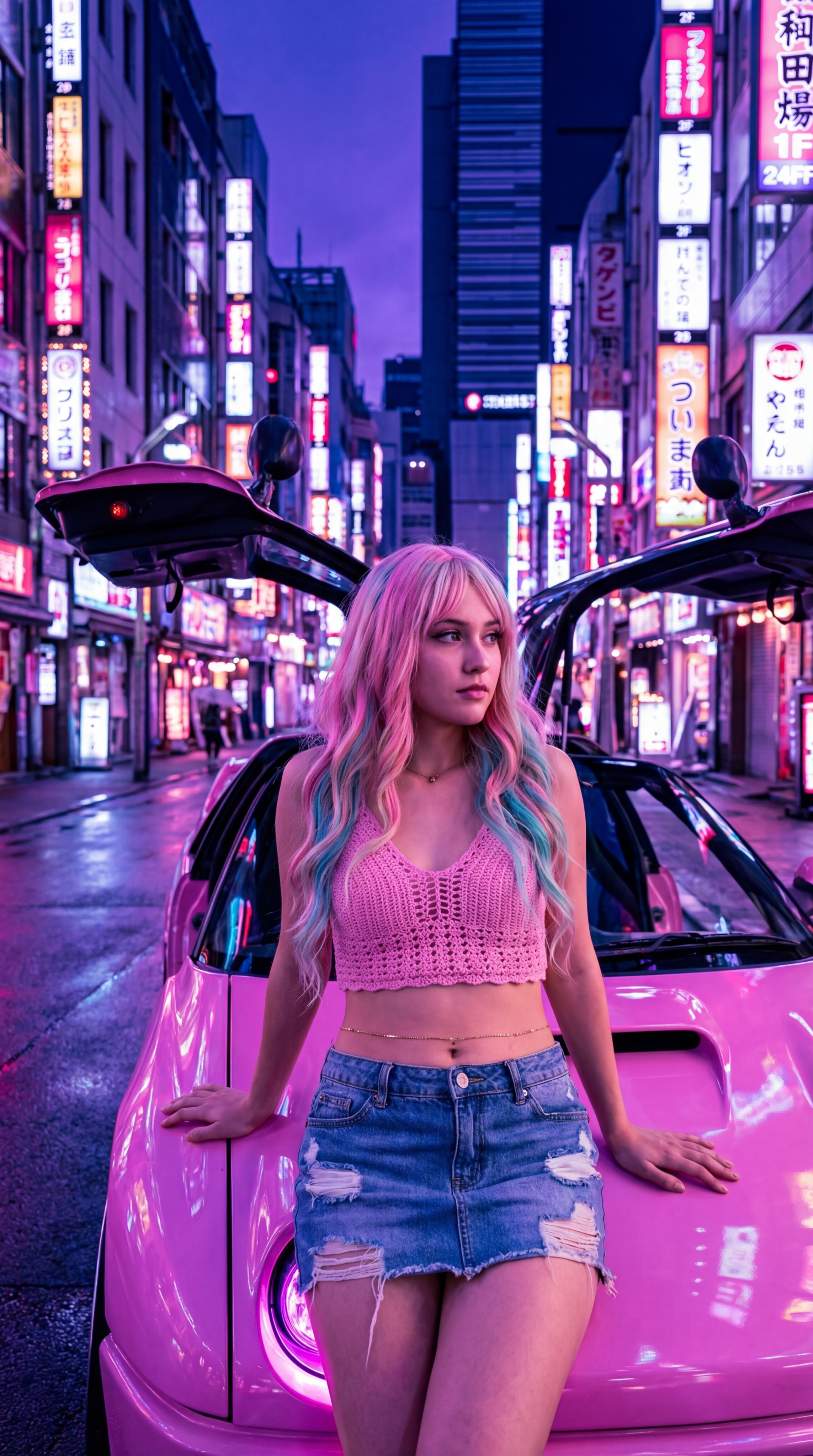 东京夜生活 | 粉色跑车下的时尚女神