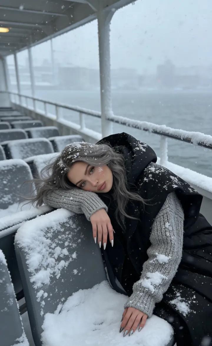 Serene Snowy Ferry Scene