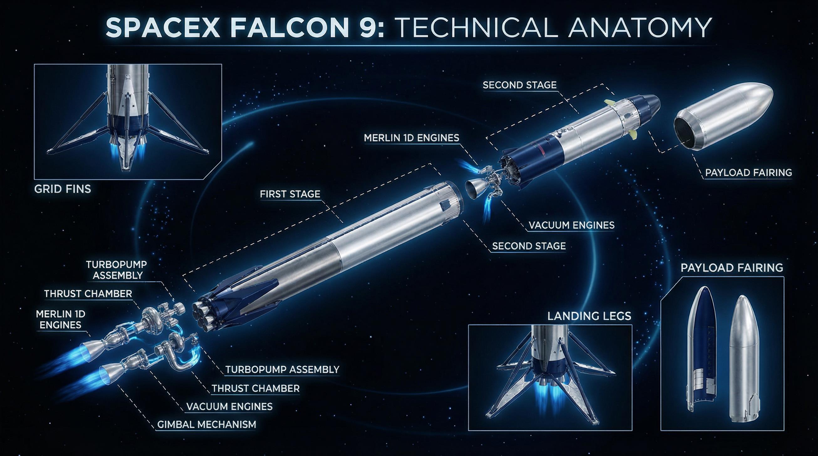NANOBANANA PRO - SpaceX Falcon 9 火箭解剖技术海报