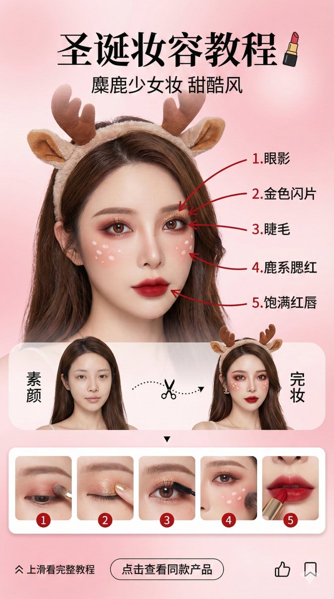 美妆博主圣诞妆容教程界面