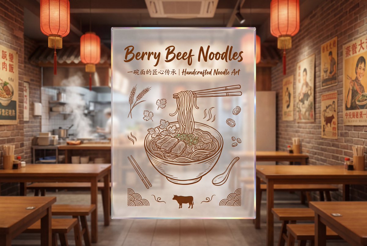 Berry牛肉面透明亚克力标识面板