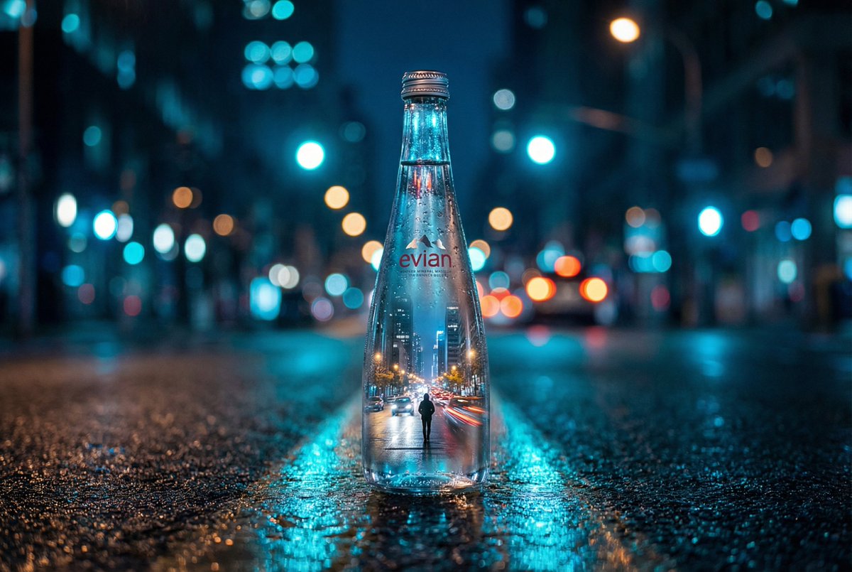 创意复刻的都市夜景水瓶摄影
