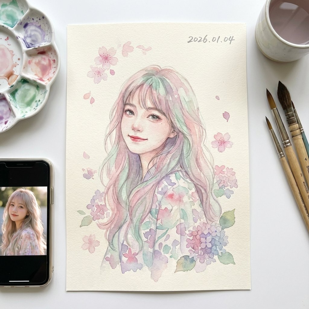 日本水彩插画：中国偶像女孩