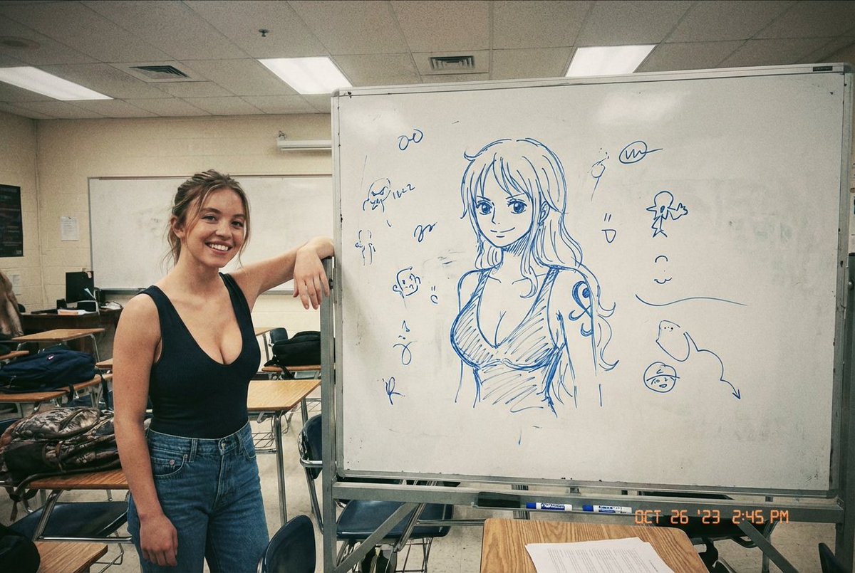Sydney Sweeney与One Piece的Nami手绘