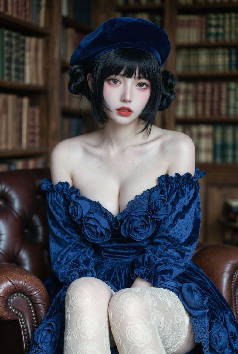 阳光图书馆中的可爱女性摄影