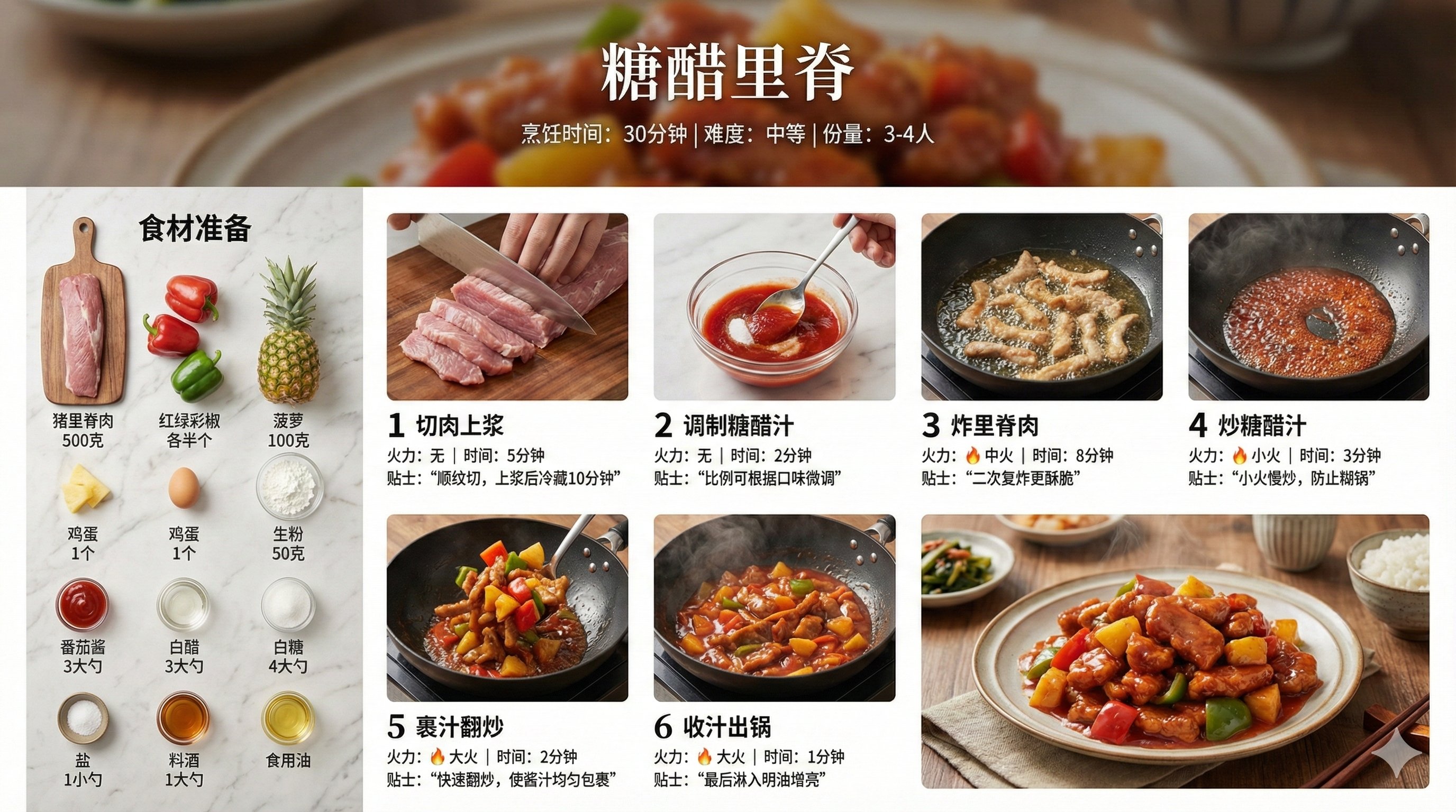 糖醋里脊烹饪步骤信息图
