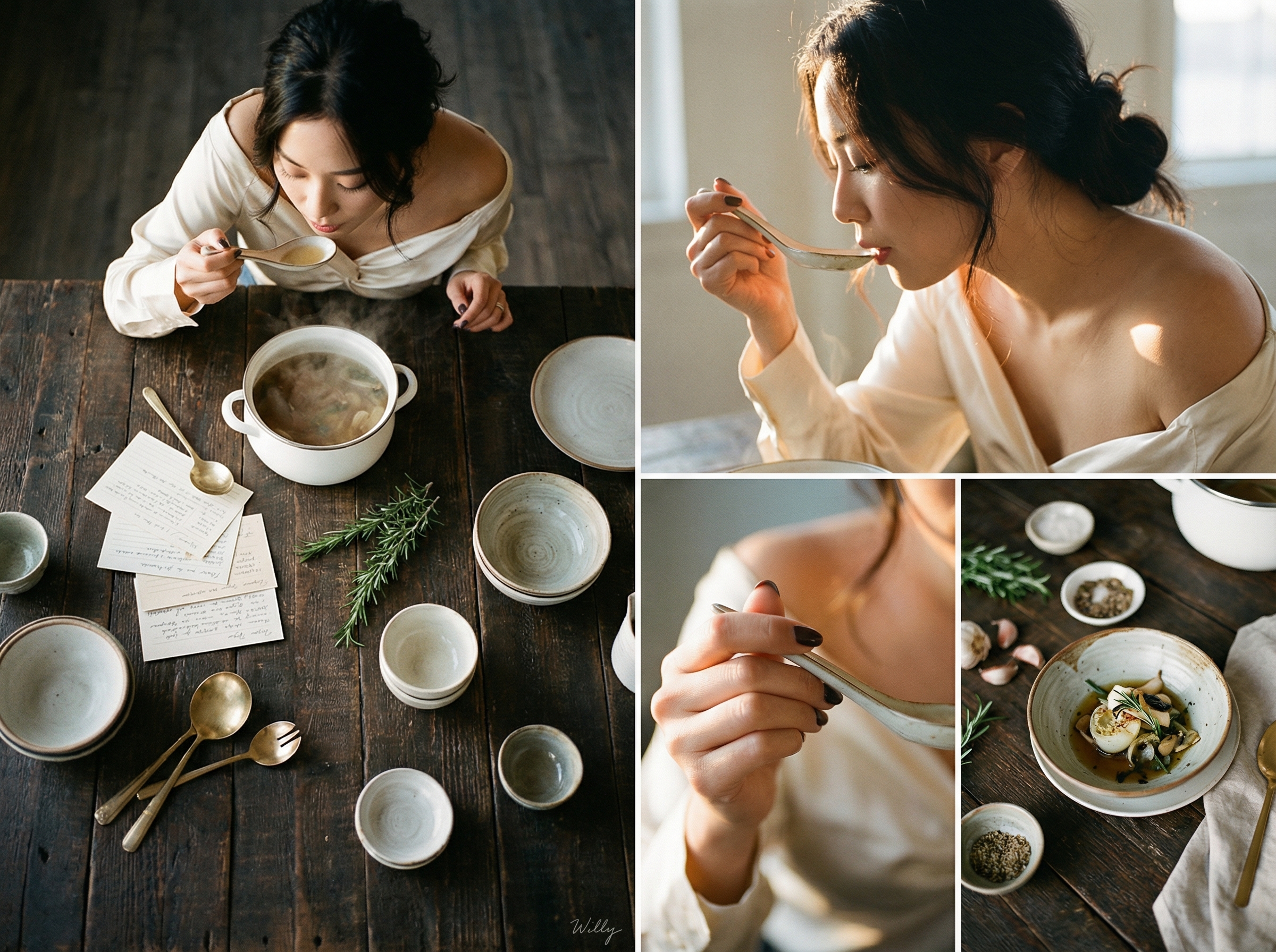 韩国美女品尝美食瞬间