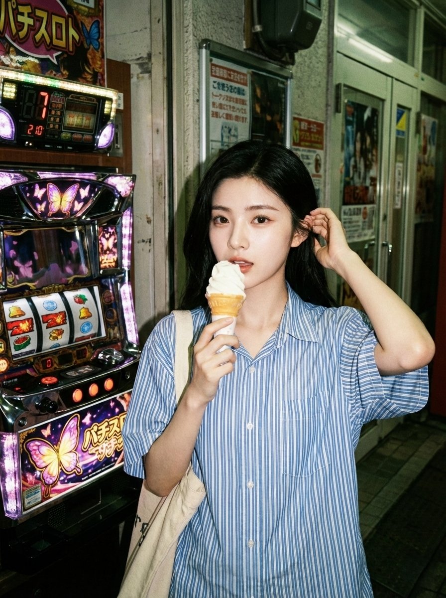 街头摄影：年轻女子与复古街机