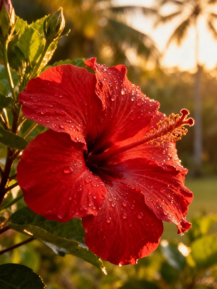 真实摄影般的红 Hibiscus 花卉