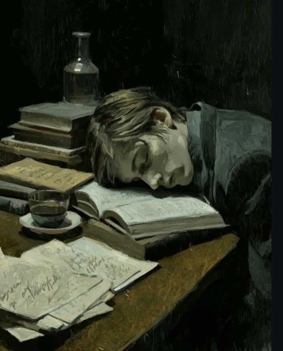 Weary Young Man at a Dark Desk
