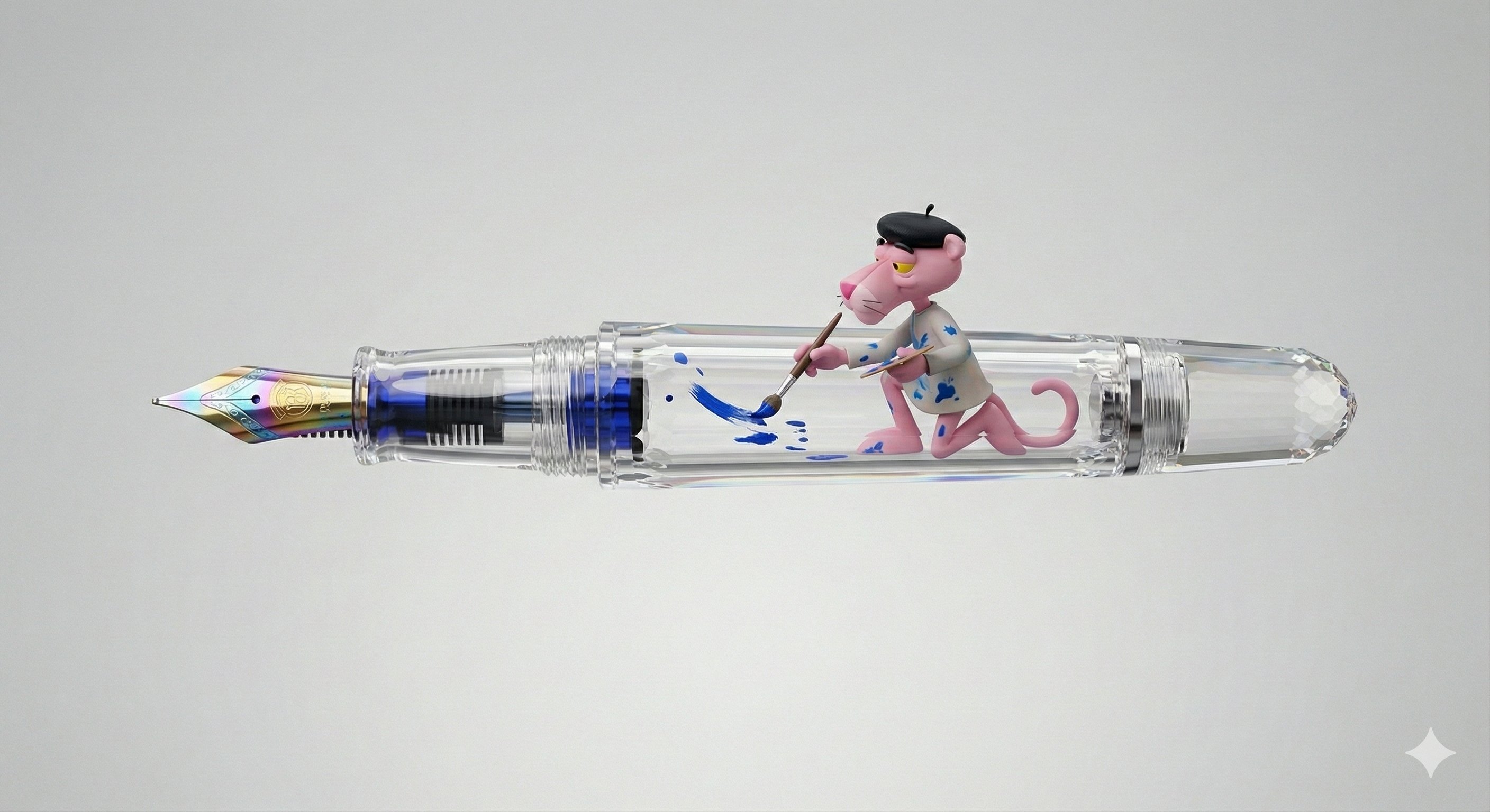 透明水晶钢笔中的粉红顽皮豹