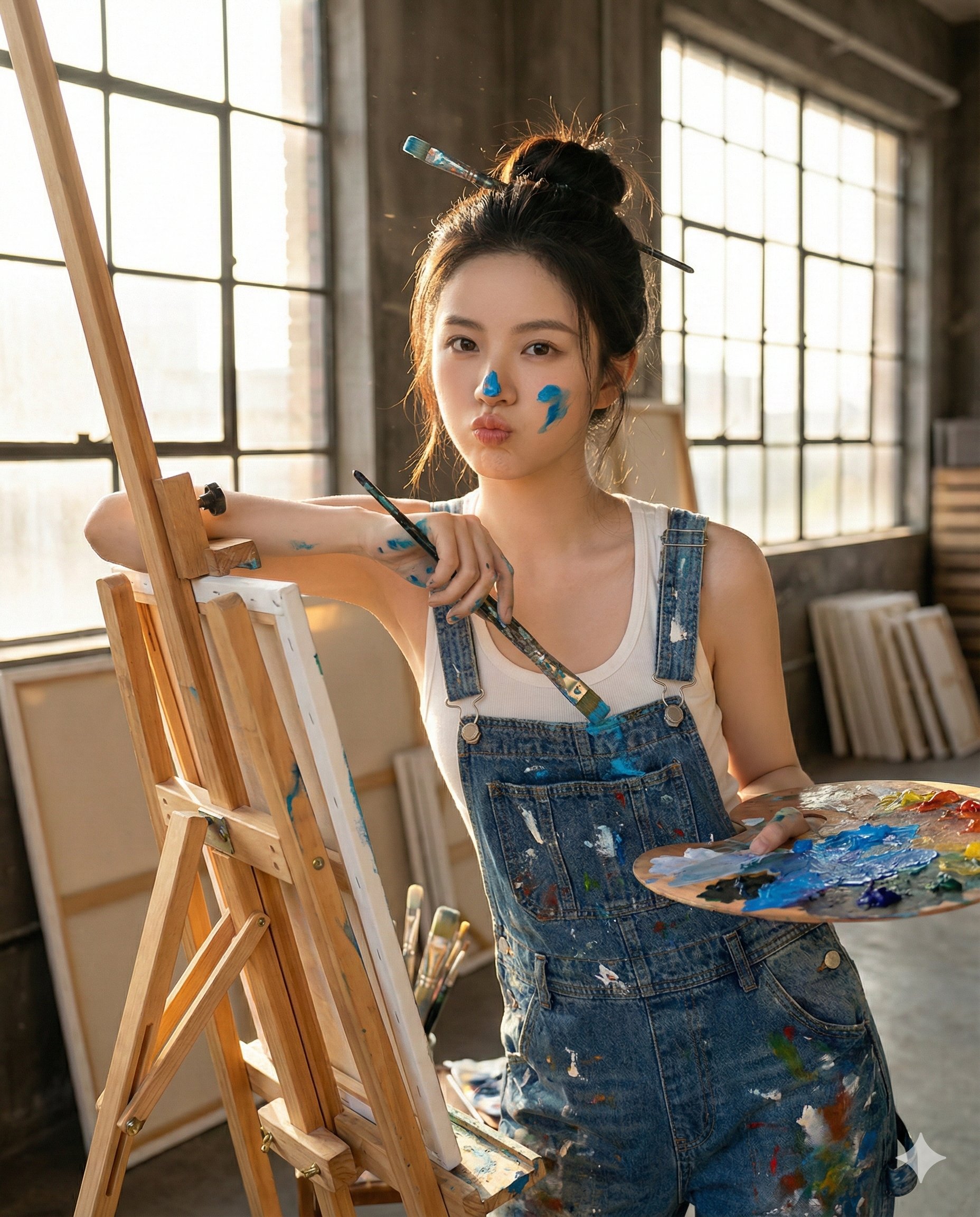 噘嘴油画少女