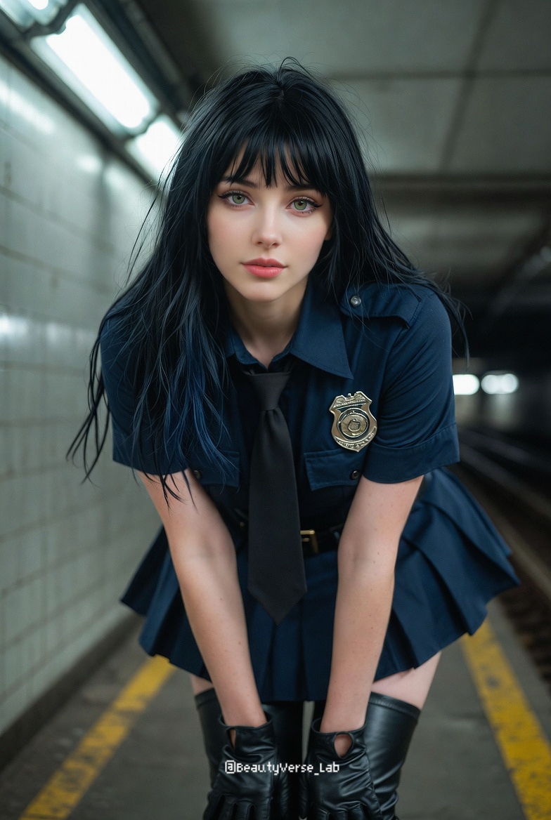 真实感地下地铁站警察装模特