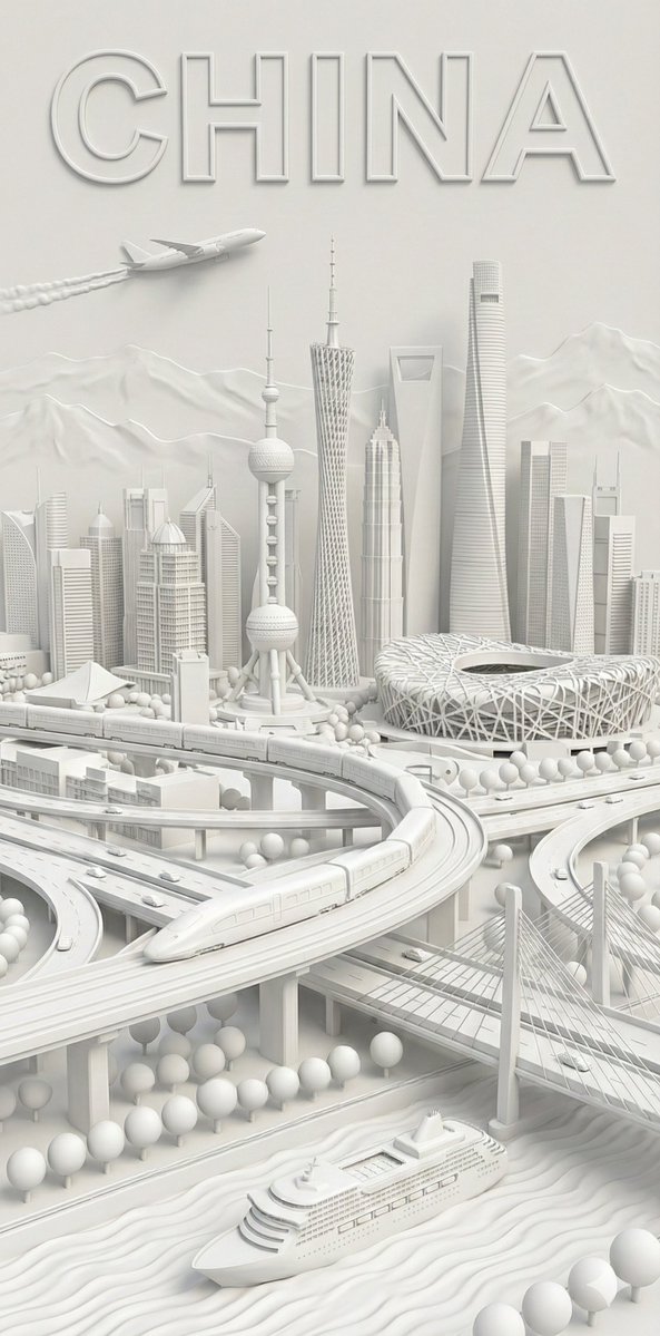 纯白3D浮雕风格城市海报