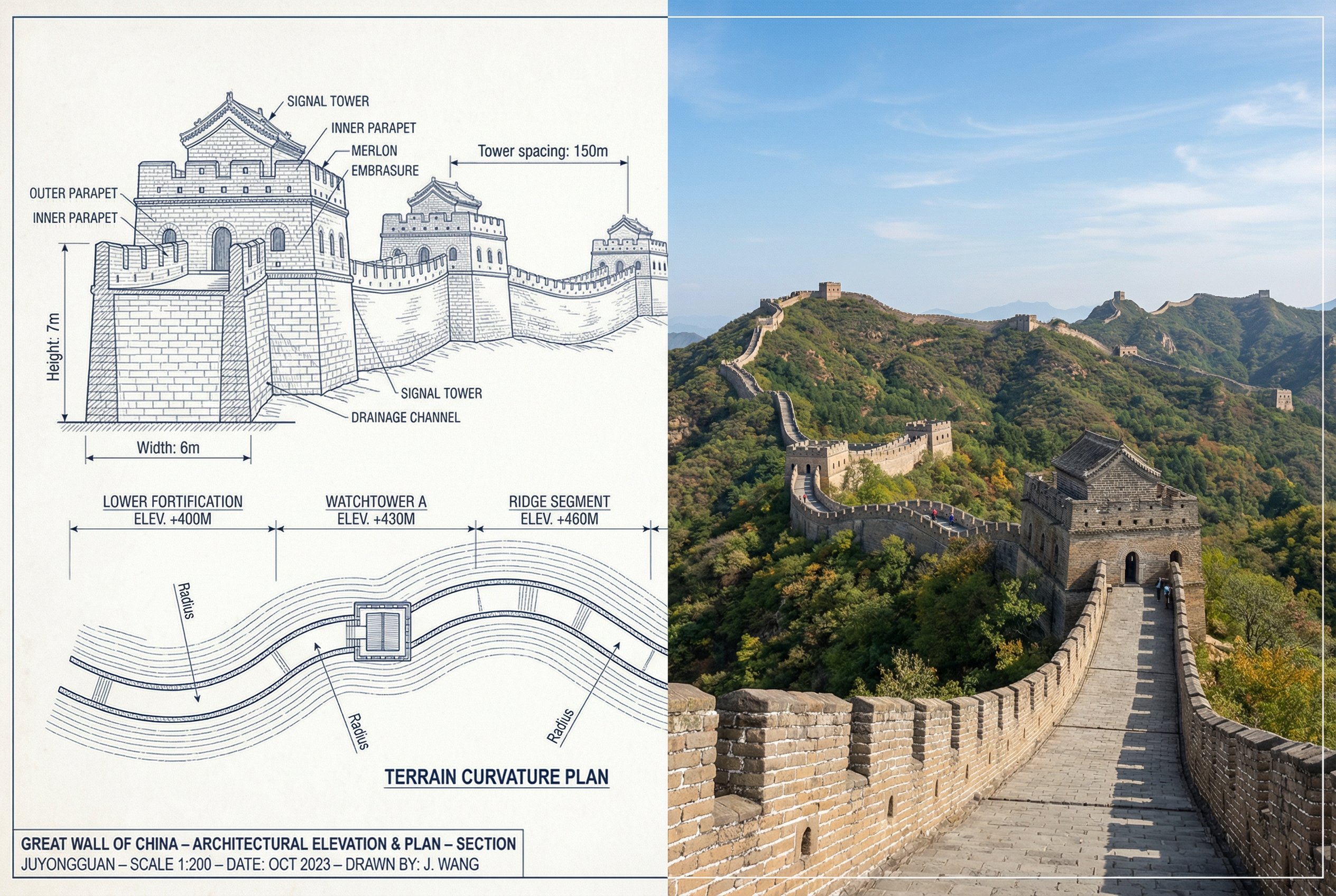 长城草图与实景对比