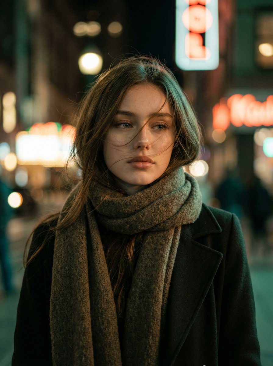 夜景中年轻女性的肖像